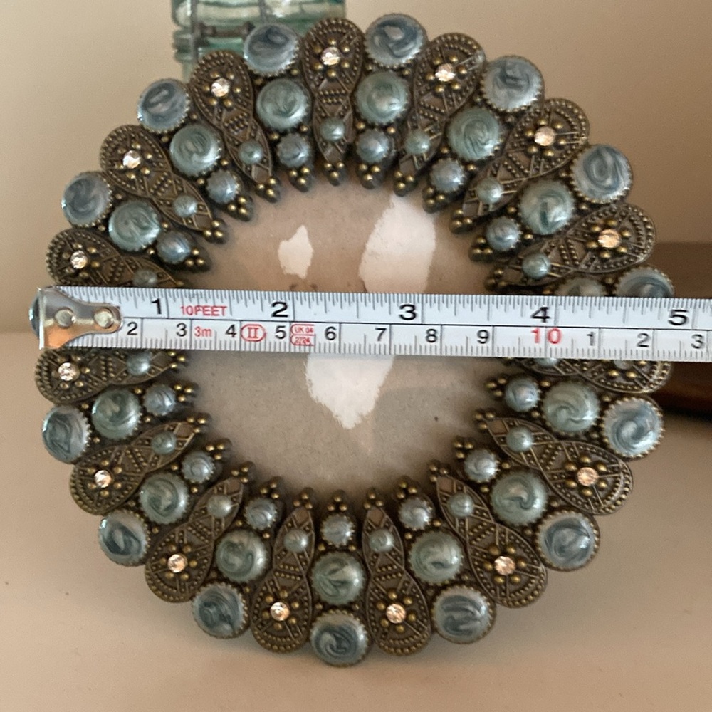 Small 5” Round Blue & Silver Tone Picture Frame